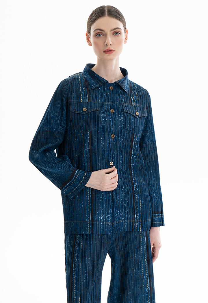 Choice Pleated Jacket With Contrast Buttons Navy