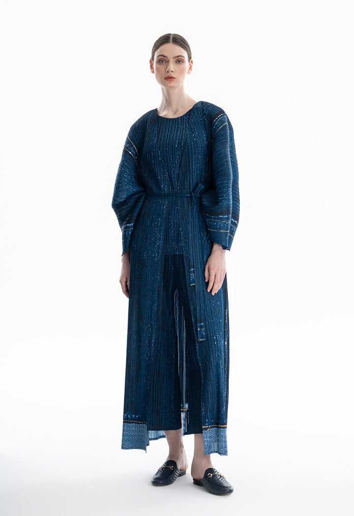 Choice Solid Pleated Maxi Outerwear Navy