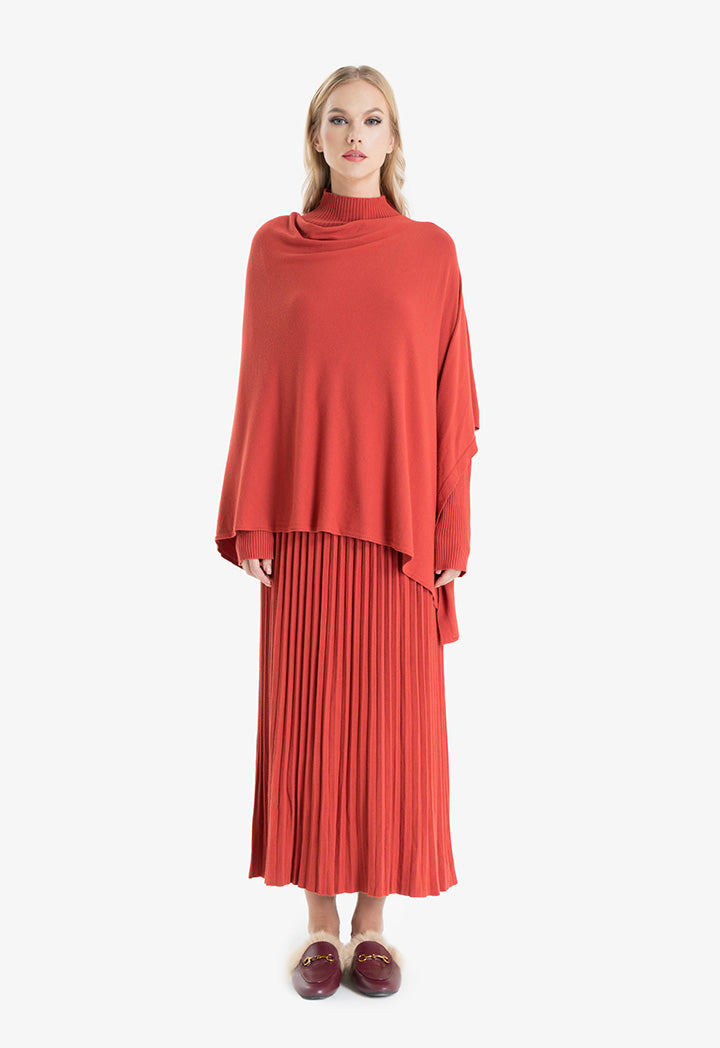 Choice Asymmetrical Hem Knitted Poncho Red