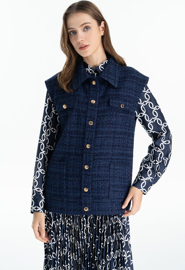 Choice Sleeveless Smart Tweed Jacket Navy