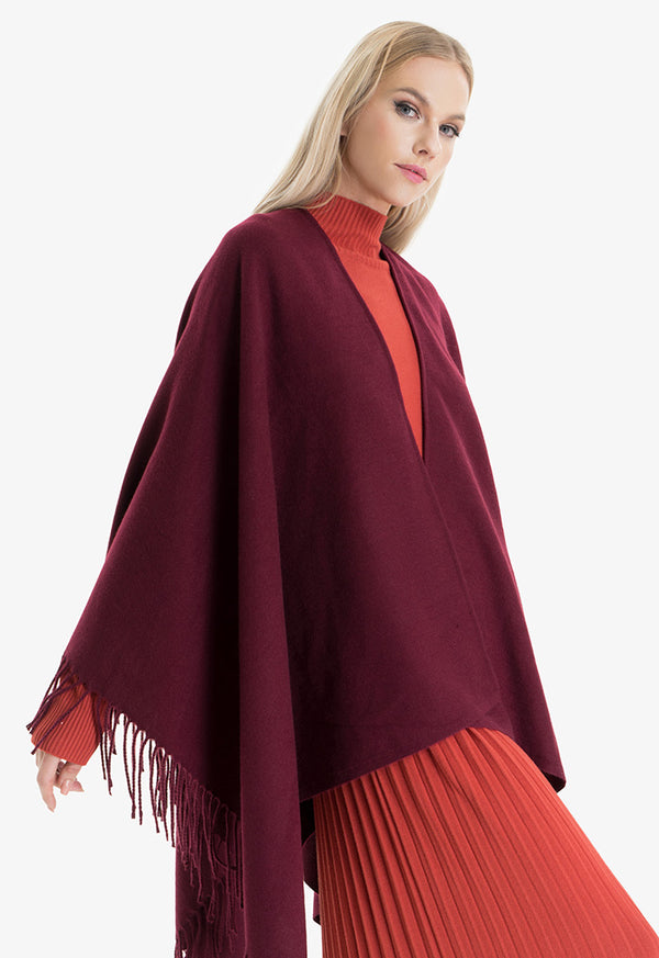 Choice Outerwear With Fringes Detail Burgundy
