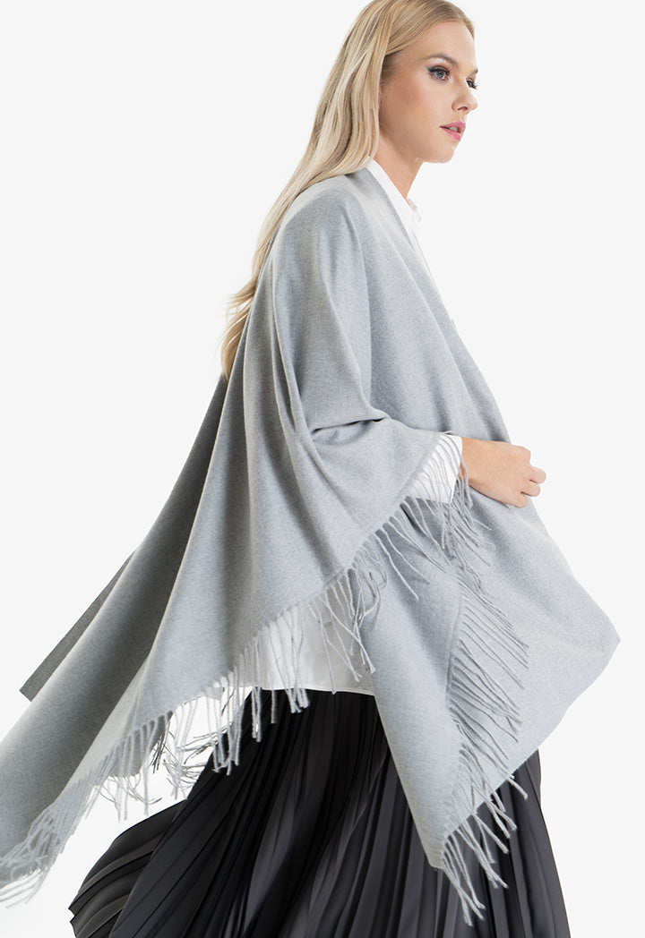 Choice Outerwear With Fringes Detail Grey