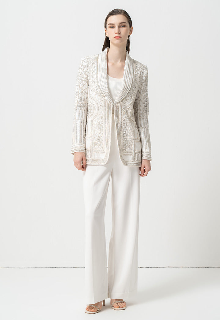 Choice Bead-Embroidered Patterned Blazer Offwhite
