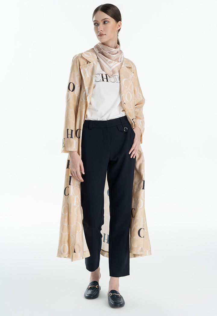 Choice Text Printed Long Coat Beige