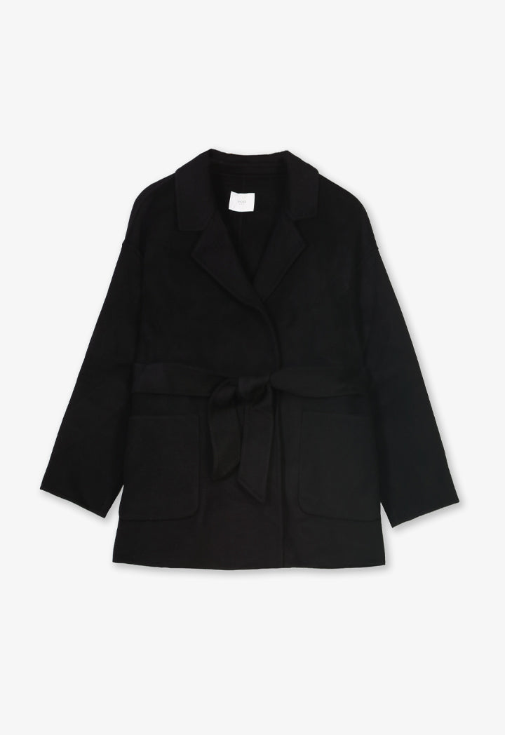 Choice Solid Long Sleeves Belted Jacket Black