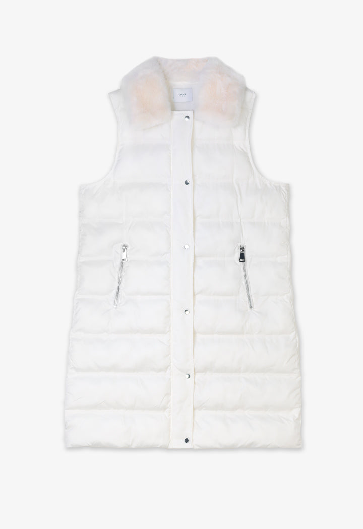 Choice Solid Quilted Sleeveless Puffer Coat Cream