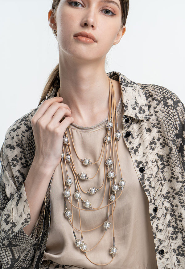 Choice Multi Layer Chain Pearl Necklace Silver