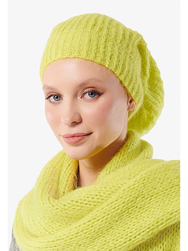 Choice Knitted Solid Slouchy Folded Hem Ice Cap Lime