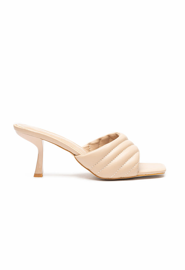 Choice Quilted Square Toe Heels Beige
