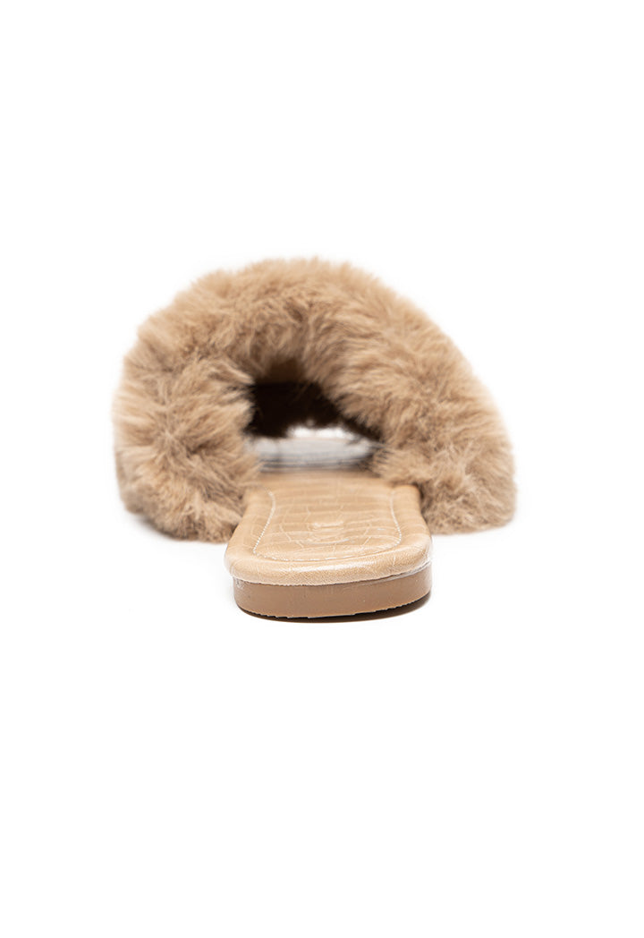 Choice Fluffy Faux Fur Chain Sandal Beige