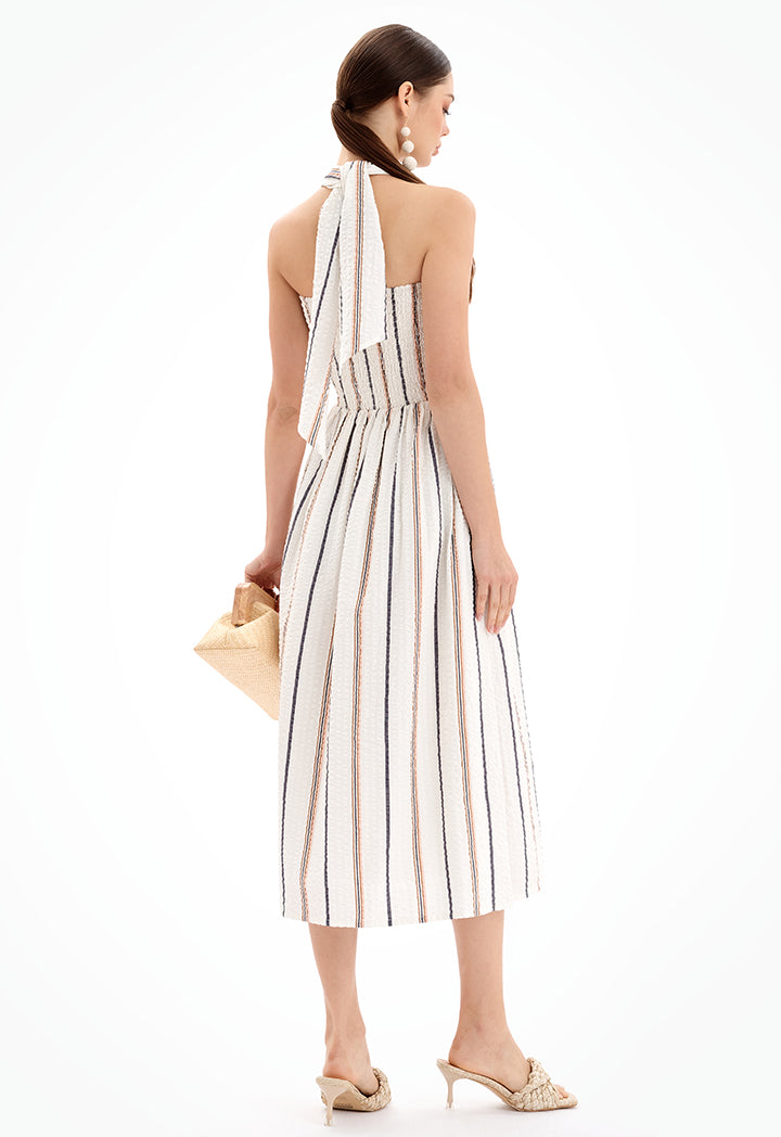 Choice Sleeveless Halter Neck Striped Midi Dress-Ramadan Style Multicolor