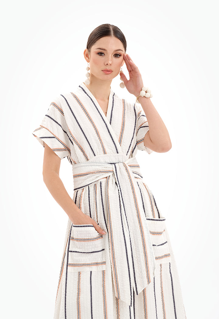 Choice Short Sleeves V-Neck Striped Maxi Dress-Ramadan Style Multicolor