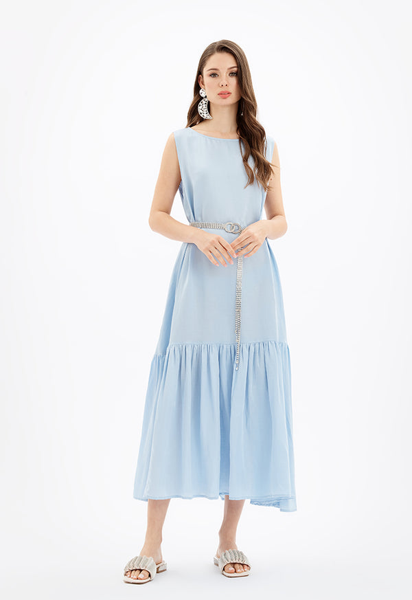 Choice Tiered Round Neck Under Abaya Dress-Ramadan Style Blue