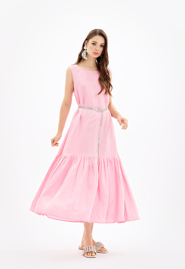 Choice Tiered Round Neck Under Abaya Dress-Ramadan Style Pink