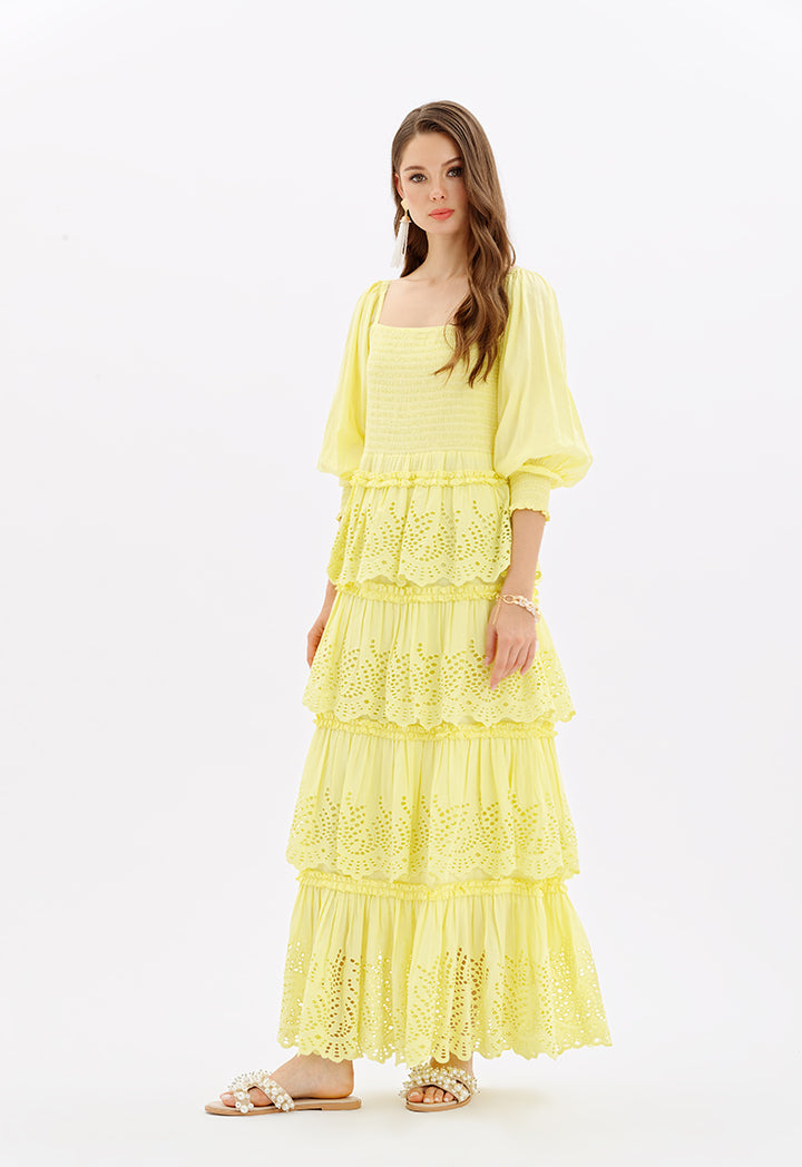 Choice Embroidered Layered Dress Yellow
