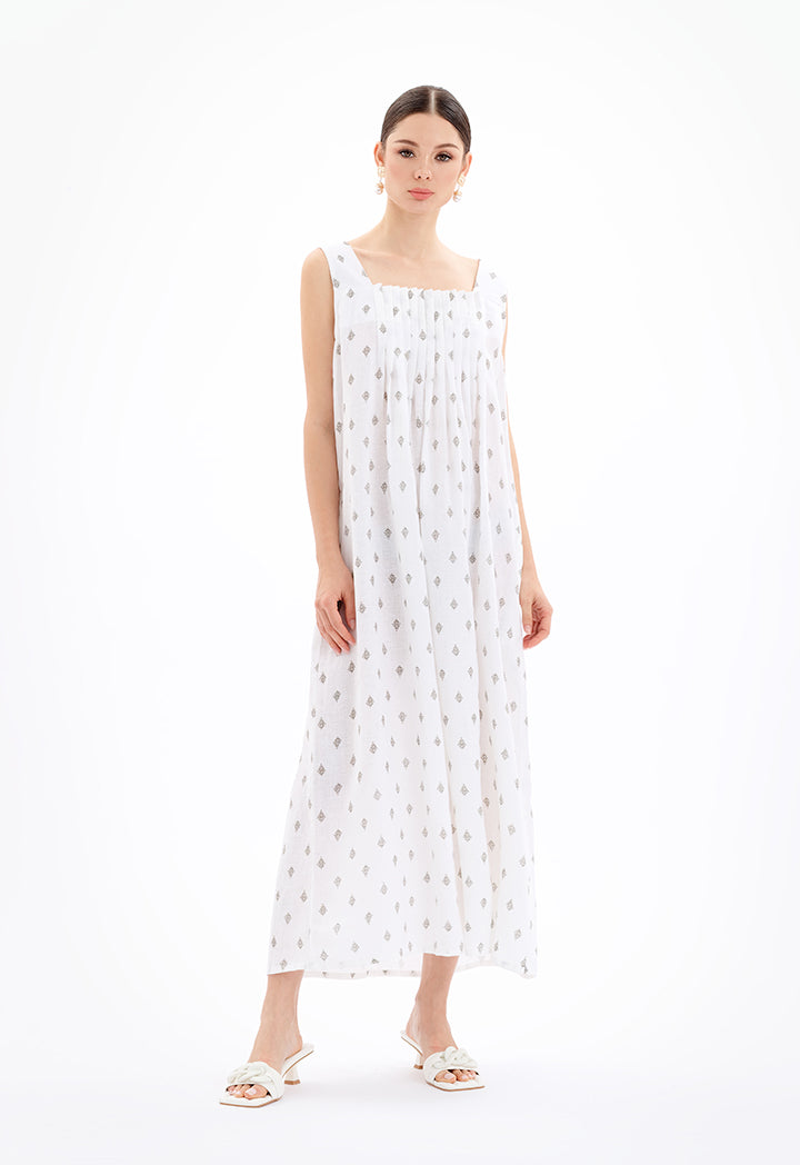 Choice Maxi Printed Sleeveless Dress-Ramadan Style Off White