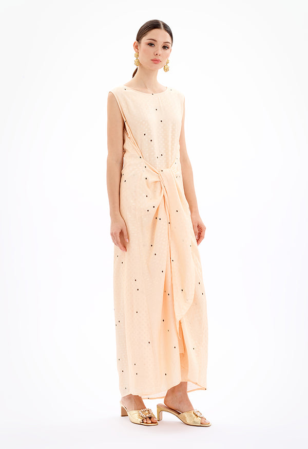 Choice All Over Printed Sleeveless Dress-Ramadan Style Beige/Gold