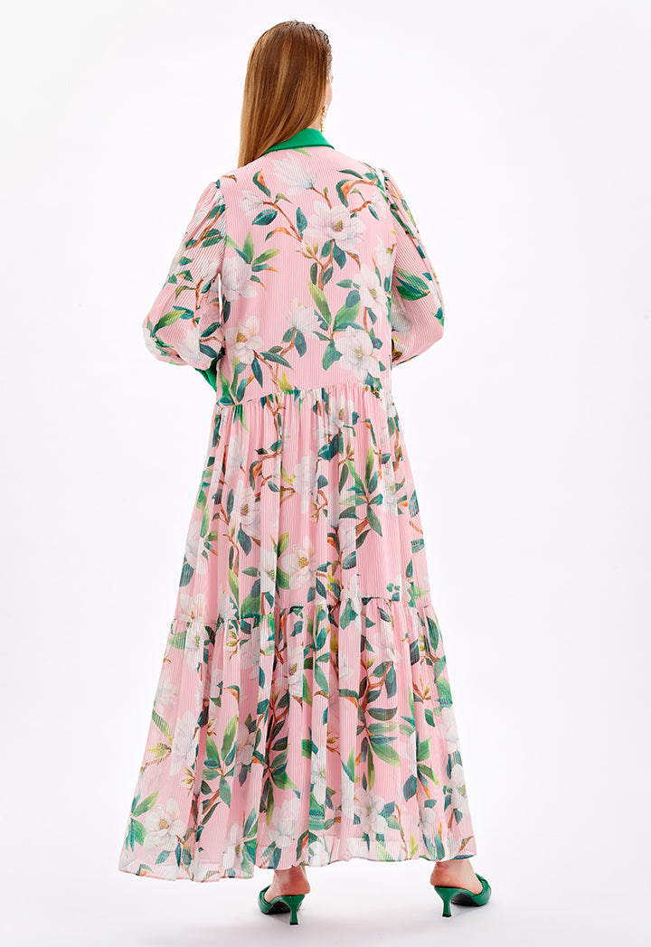Choice Floral Pleated Shirt Dress Pink