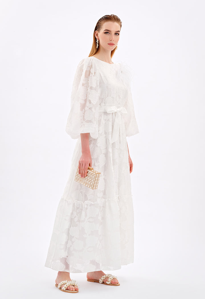 Choice Textured Rose Print Maxi Dress-Ramadan Style Off White