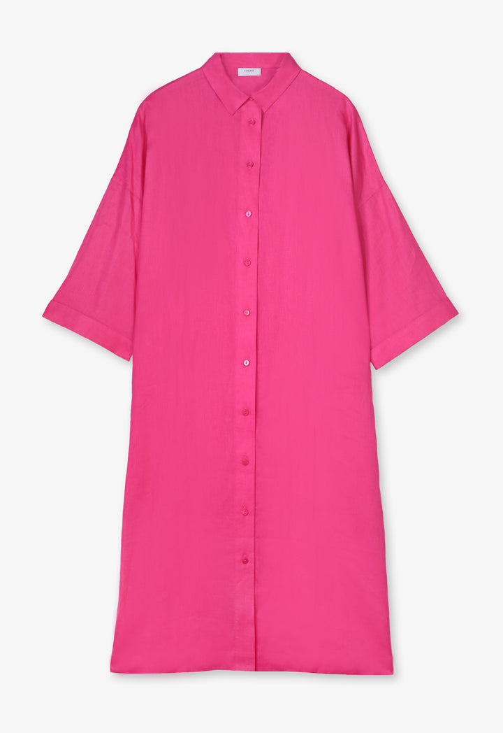Choice Solid Maxi Shirt Dress Fuchsia