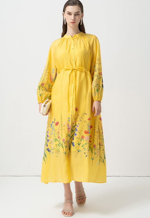 Choice Mandarin Collar Floral Maxi Dress Print