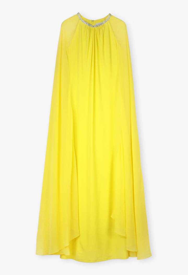 Choice Round Neck Embellished Rhinestone Maxi Dress Yellow