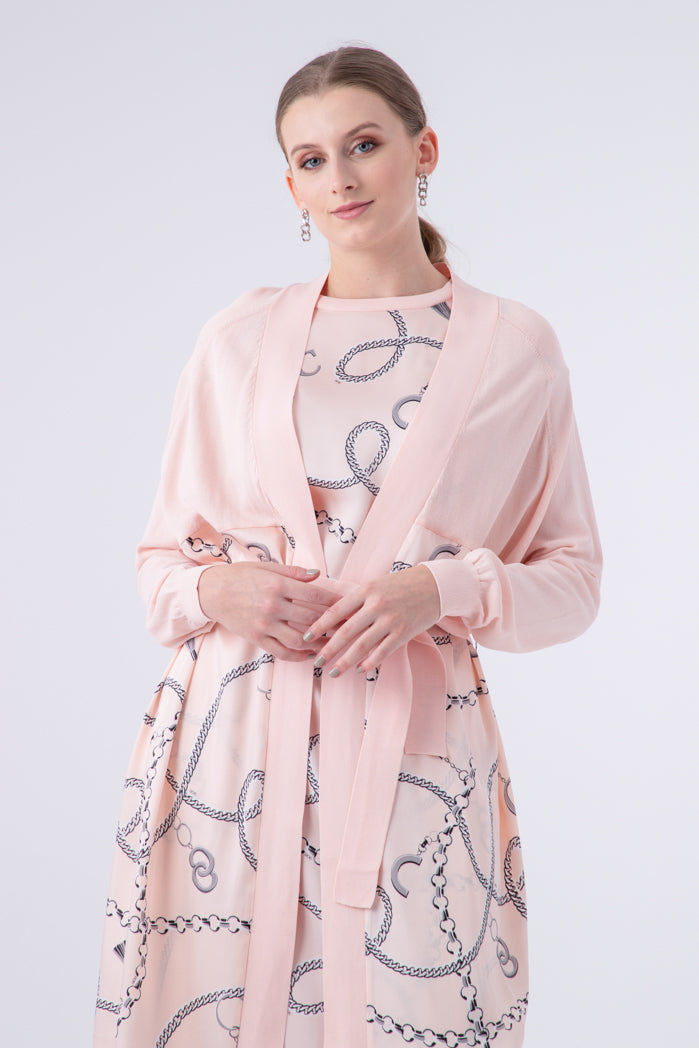 Choice Chain Print Open Front Cardigan Pink