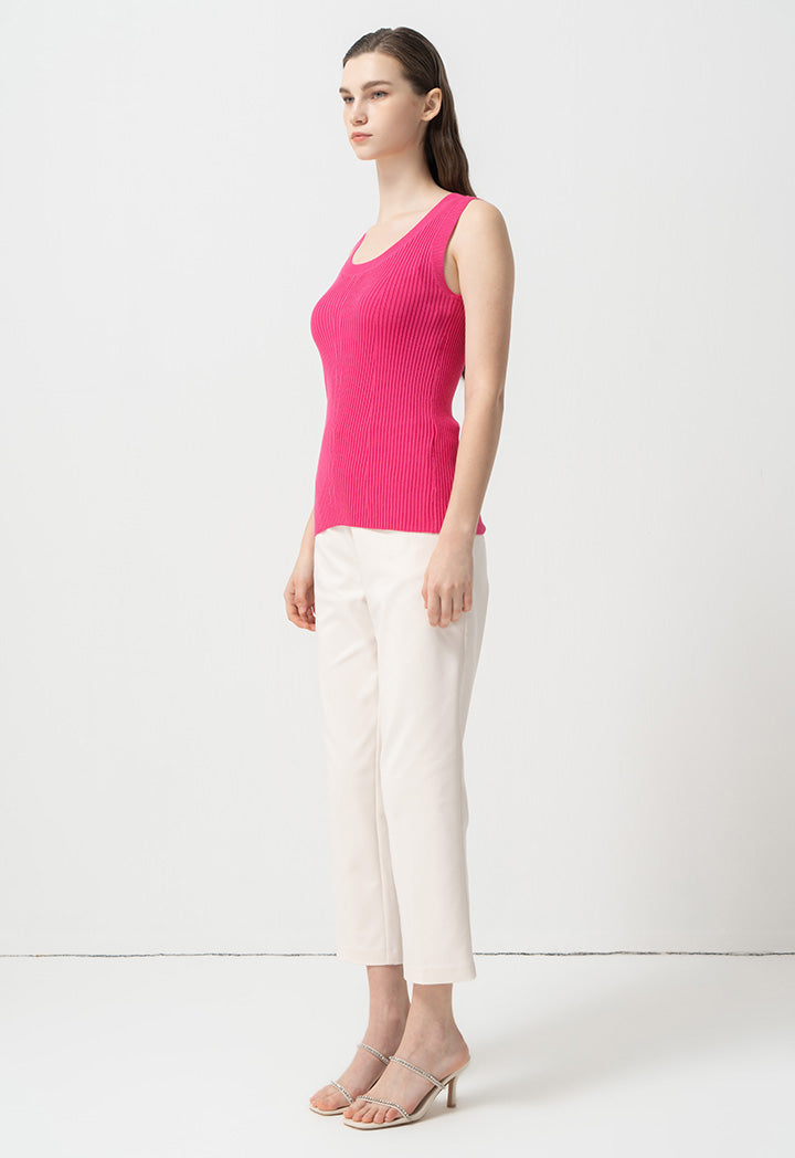 Choice Sleeveless Ribbed Knitwear Fuchsia