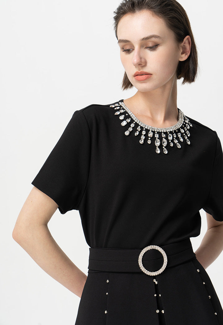 Choice Jewel Neckline Fashion Top Black