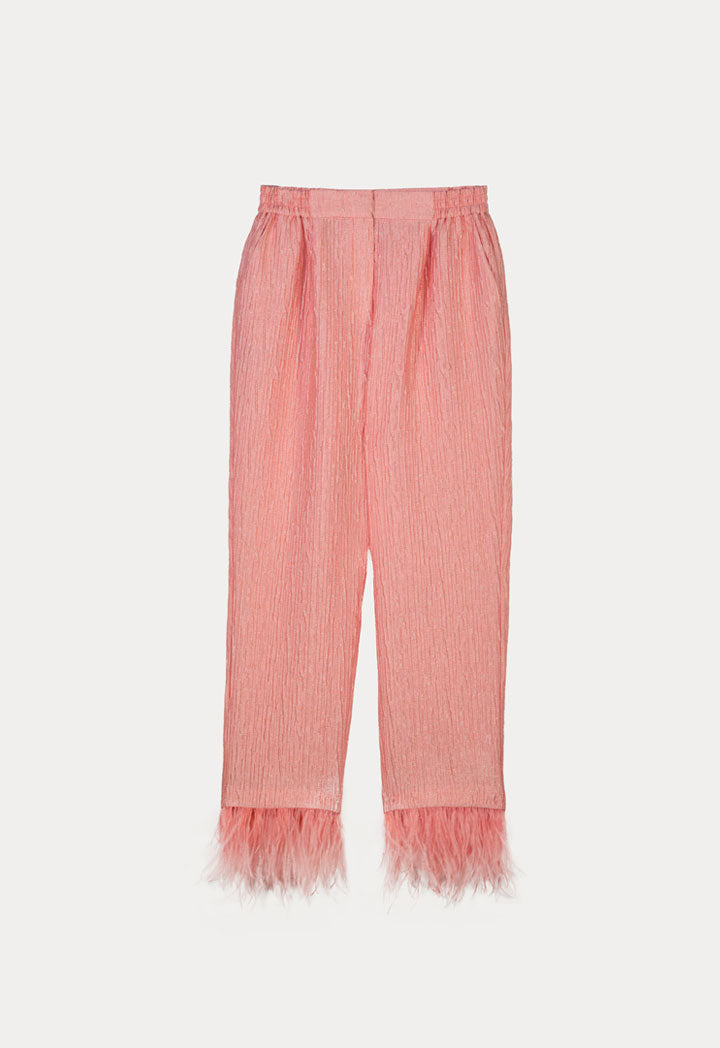 Choice Fringed Ankle Textured Trouser Pink