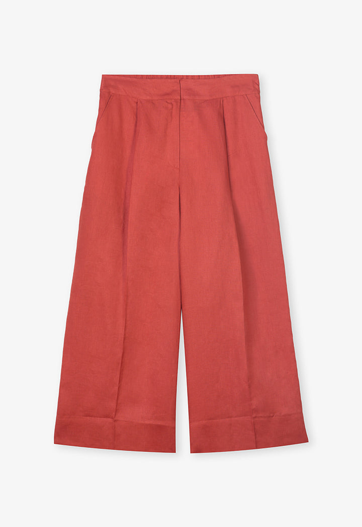 Choice Wide Leg Solid Trousers Brick