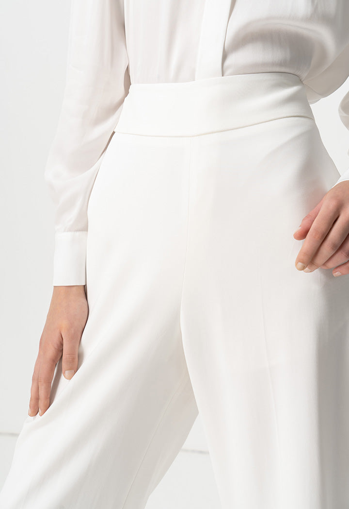 Choice Solid High-Waist Trousers Off White