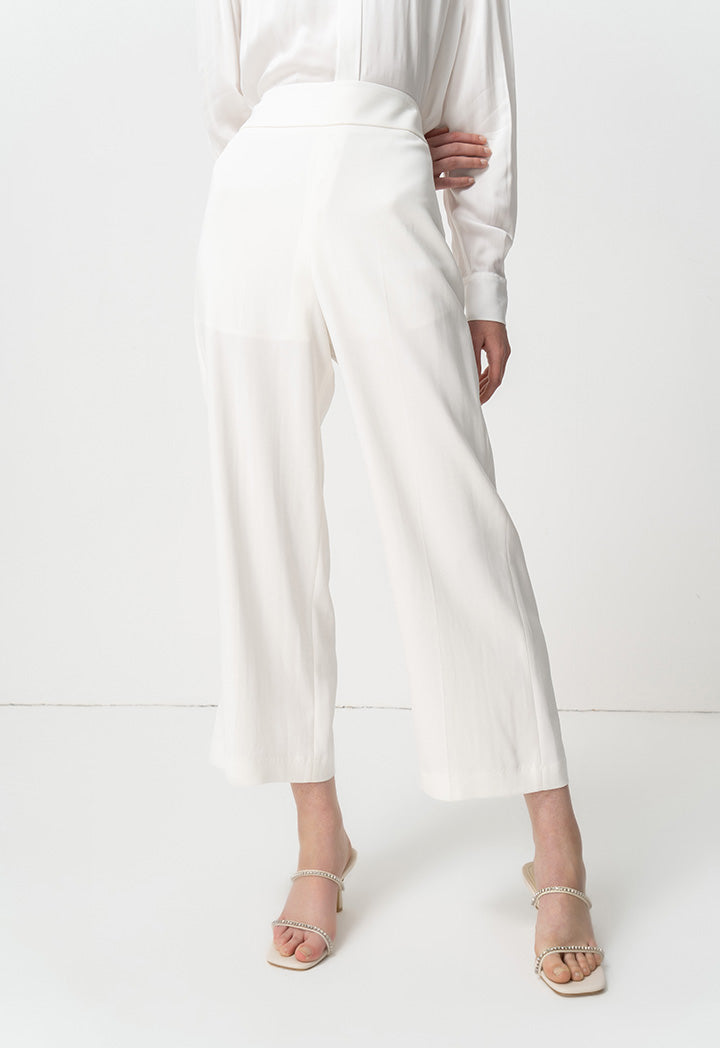 Choice Solid High-Waist Trousers Off White