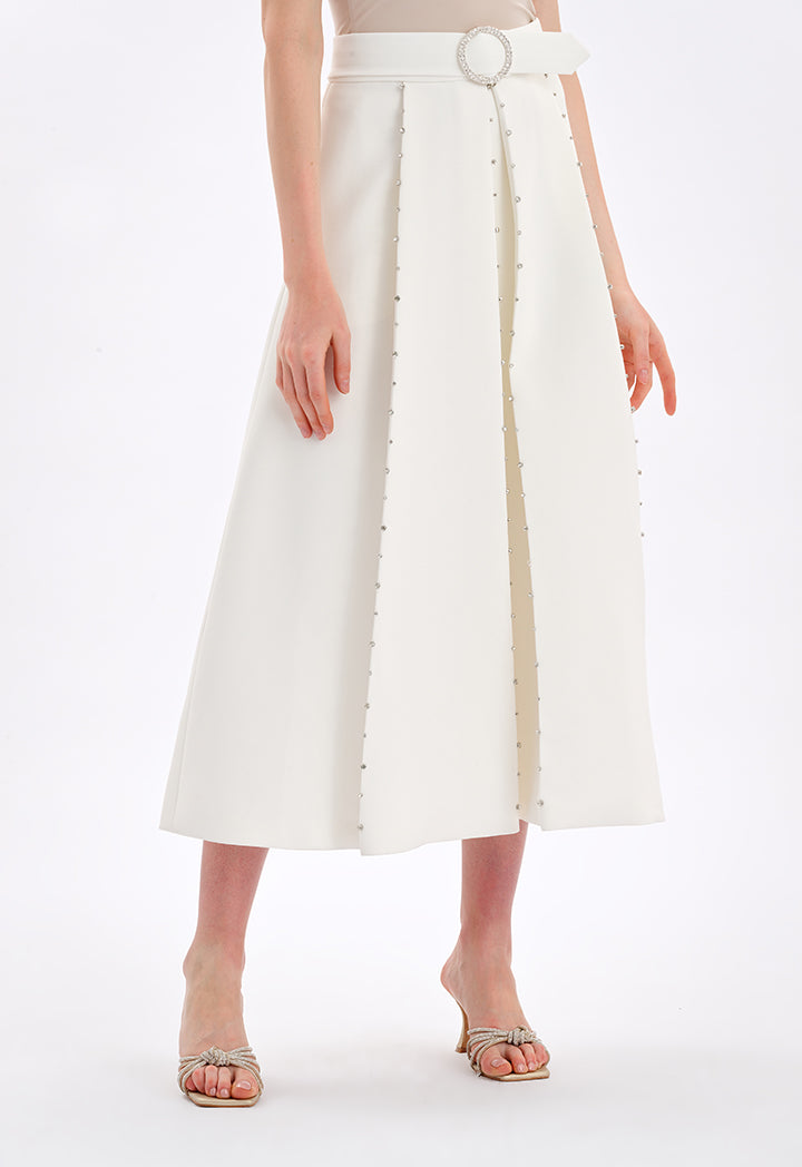 Choice Crystal Embellished Maxi Skirt With Belt Off White