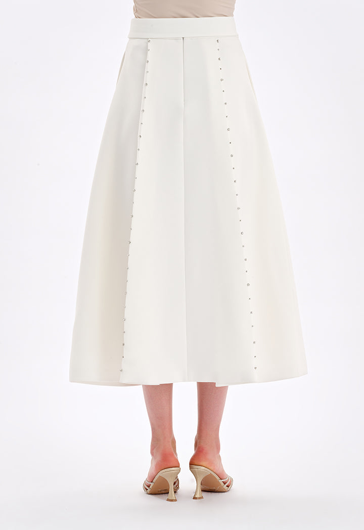 Choice Crystal Embellished Maxi Skirt With Belt Off White