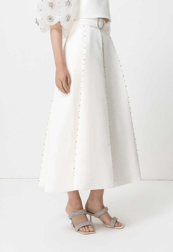 Choice Crystal Embellished Maxi Skirt With Belt Offwhite