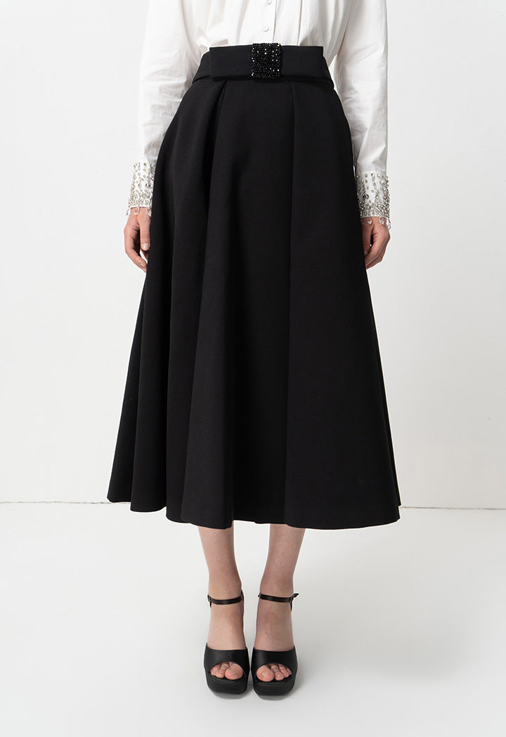 Choice Pleated Detail Solid Skirt Black