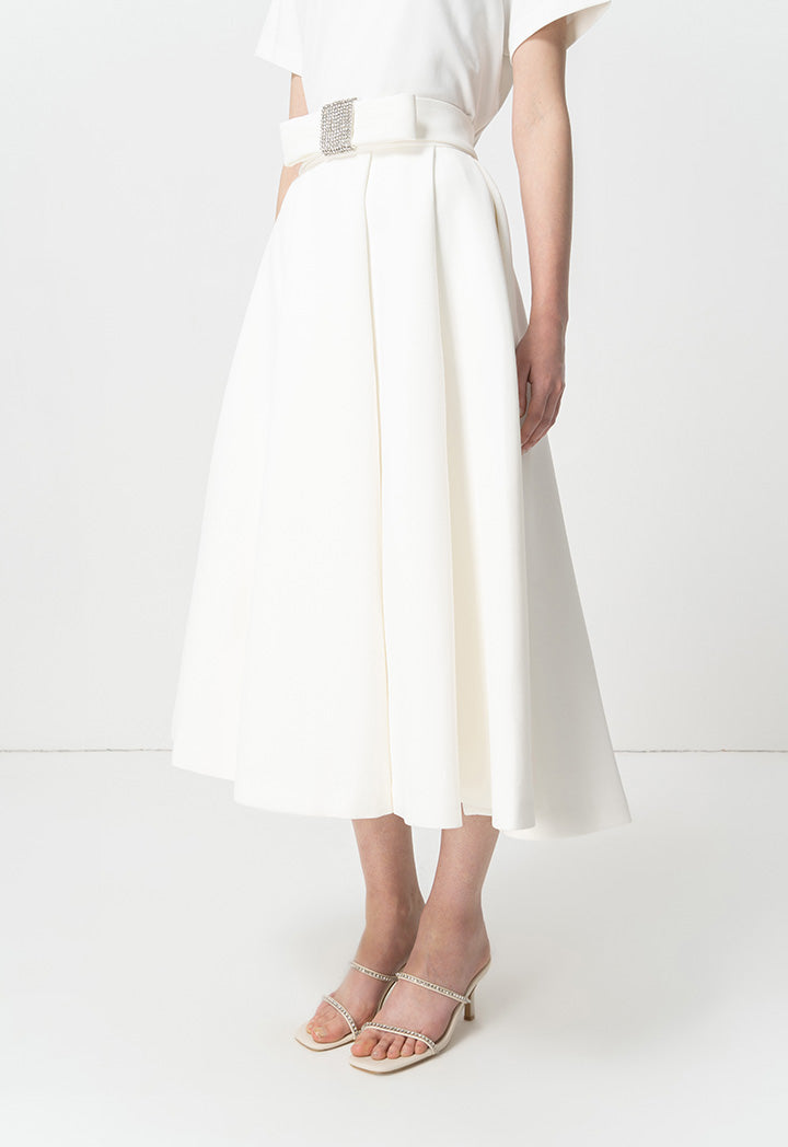 Choice Pleated Detail Solid Skirt Offwhite