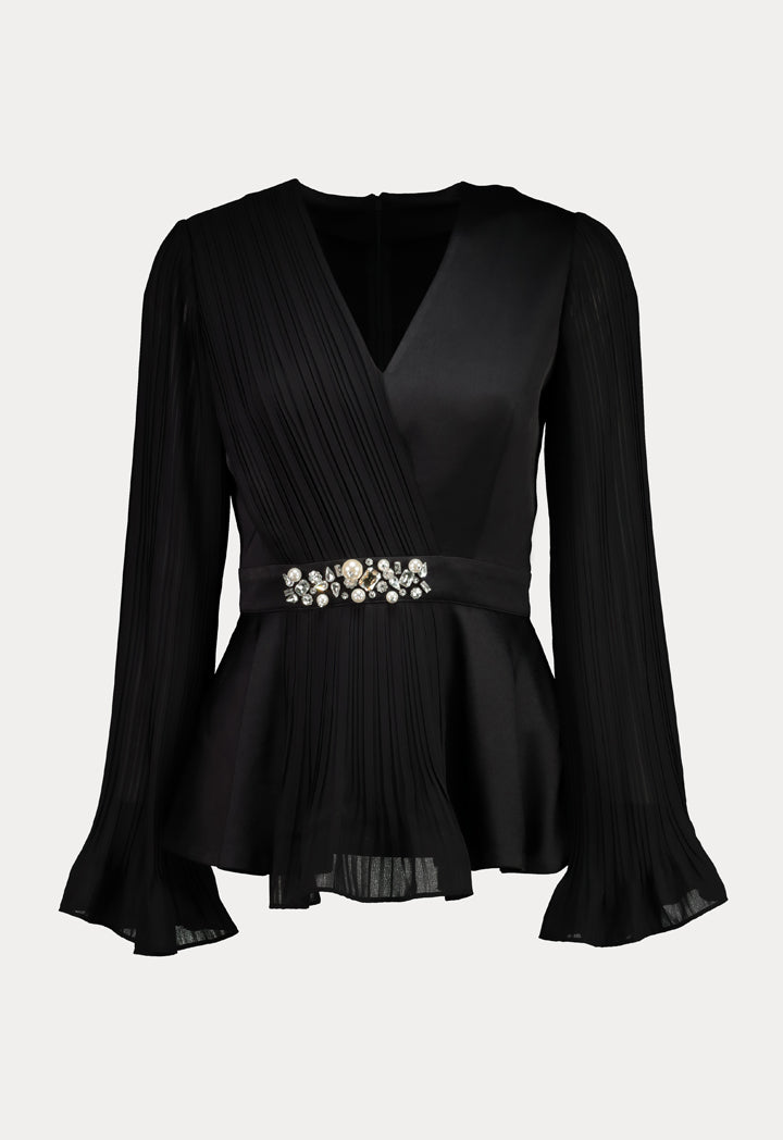 Choice Pleated Chiffon Blouse Black - Wardrobe Fashion