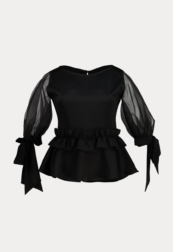 Choice Black Puff Sleeve Blouse Black - Wardrobe Fashion