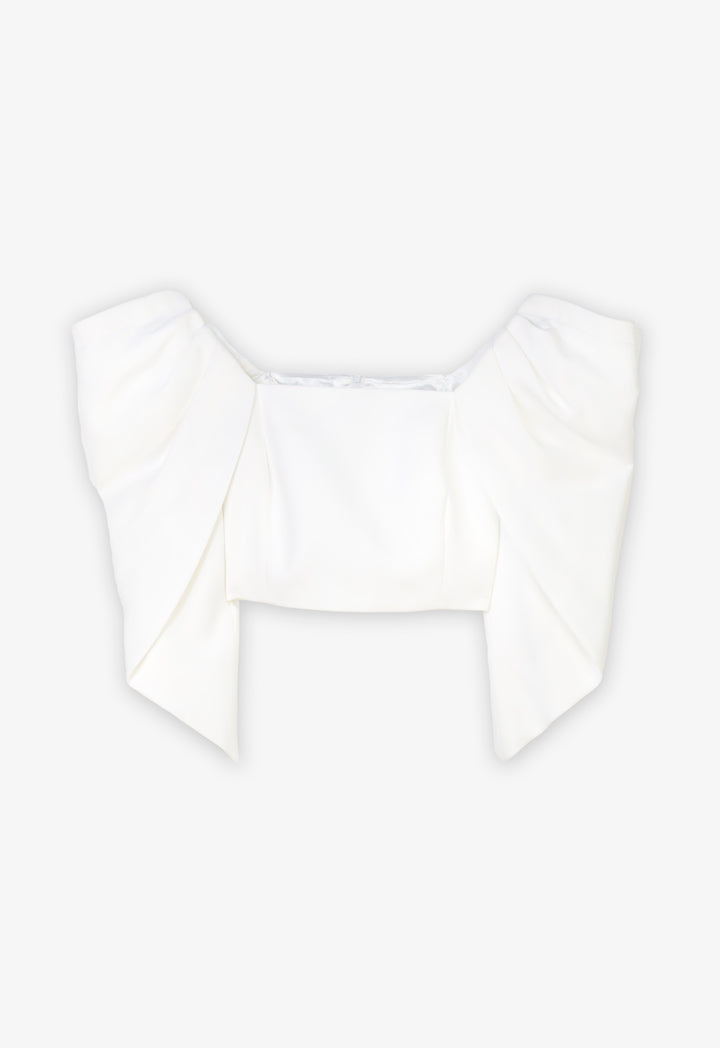 Choice Square Neck Pleated Blouse Offwhite