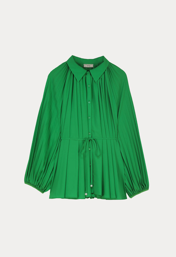 Choice Solid Shirt With Pleated Details Green