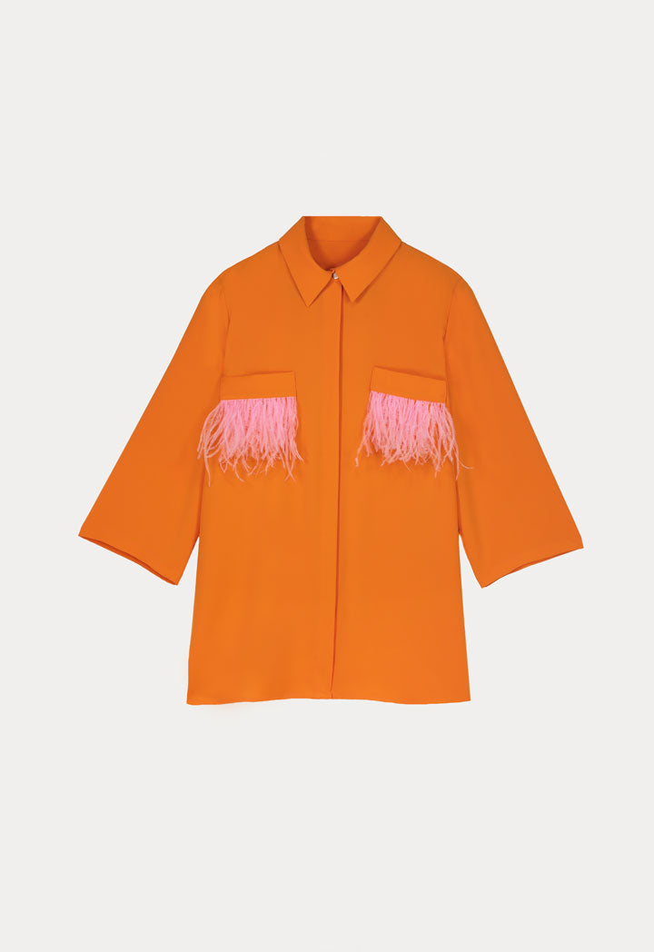 Choice Pocket Fringes Shirt Orange Blossom