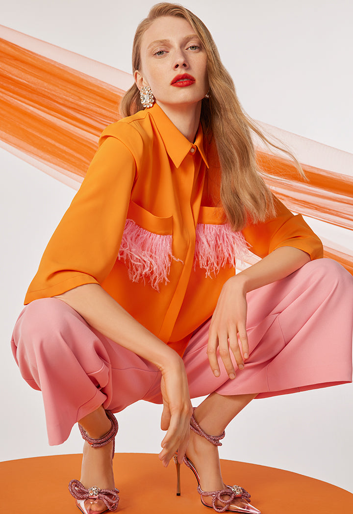 Choice Pocket Fringes Shirt Orange Blossom