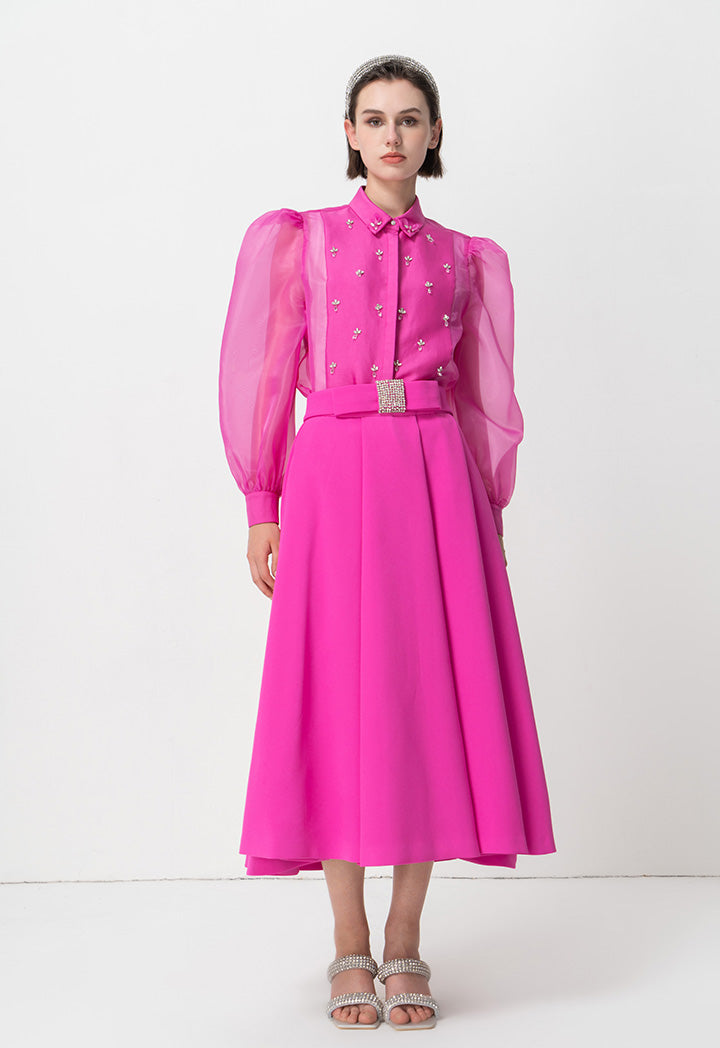 Choice Embellished Crystal Organza Shirt Fushia