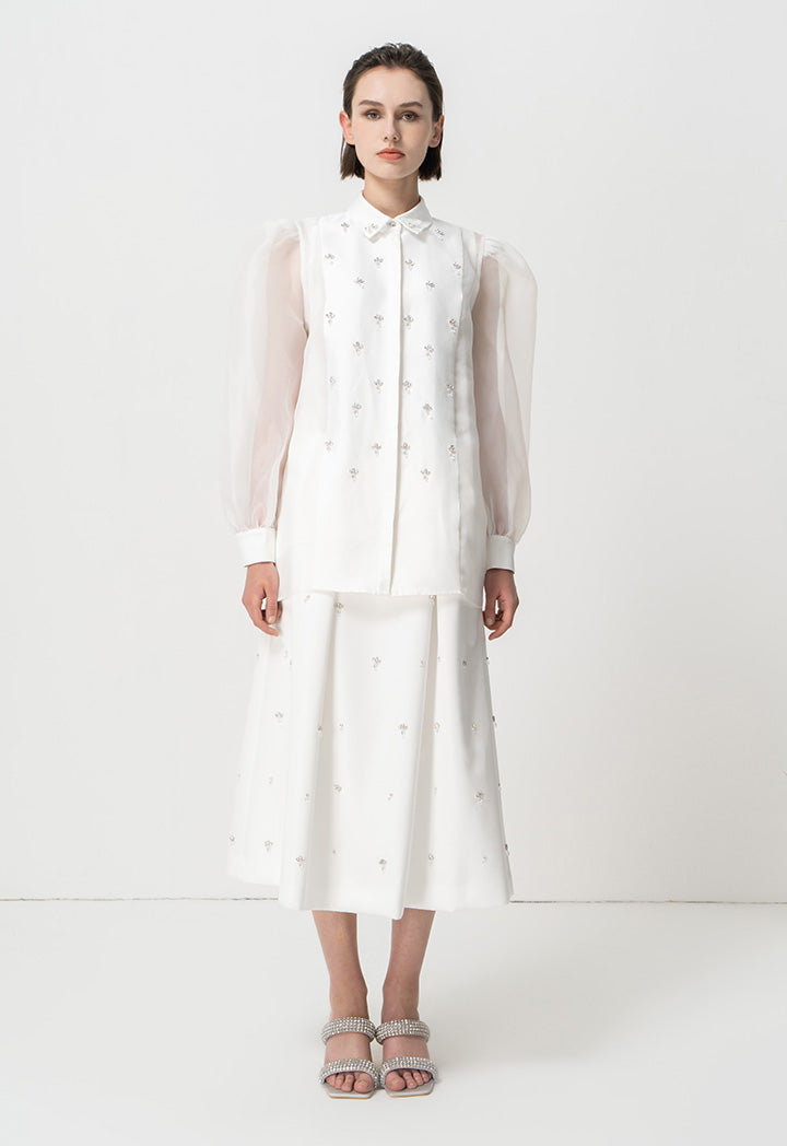 Choice Embellished Crystal Organza Shirt Offwhite