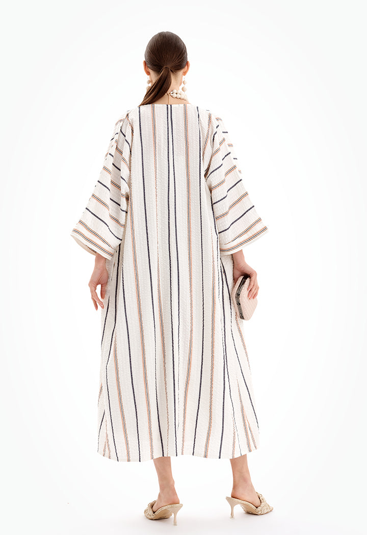 Choice Open Front Striped Maxi Kimono-Ramadan Style Multicolor