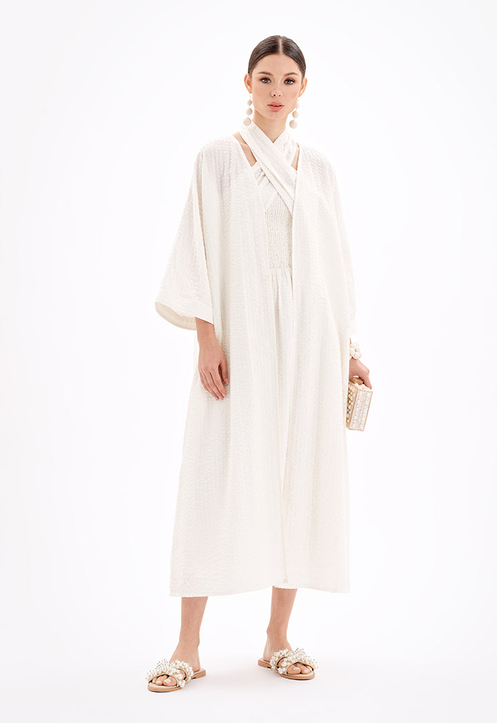 Choice Maxi Textured Open Front Kimono-Ramadan Style Off White