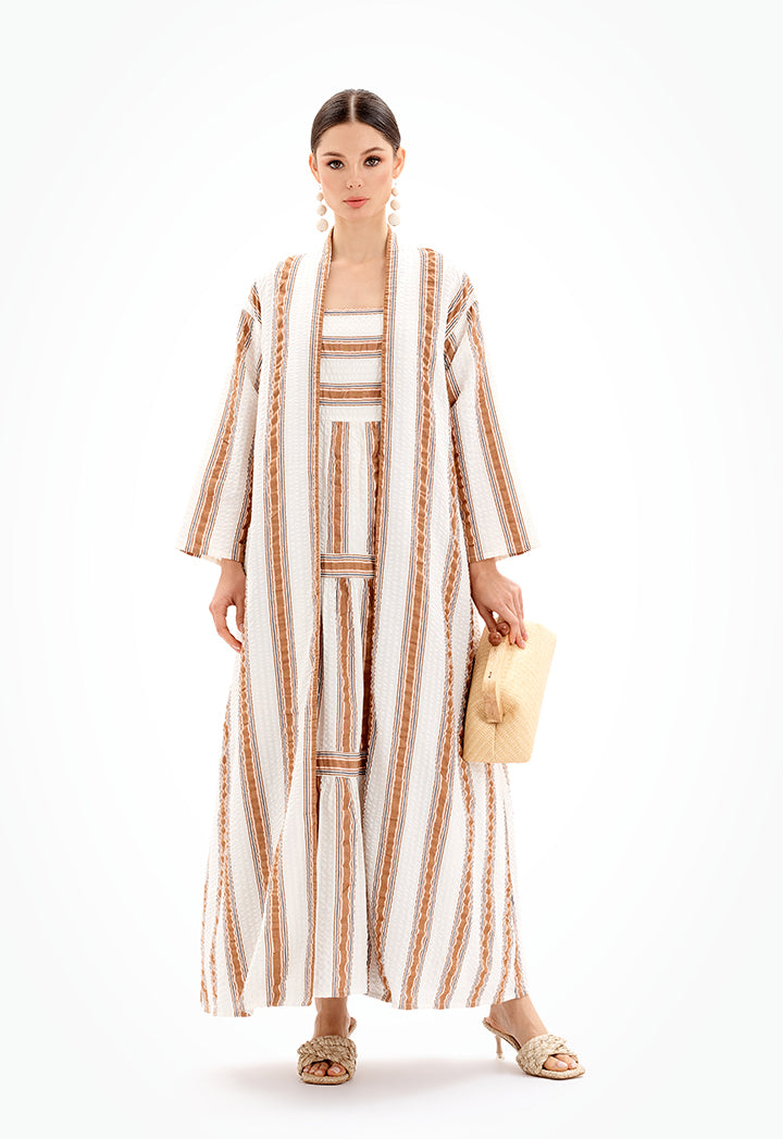 Choice Open Front Textured Maxi Kimono-Ramadan Style Multicolor