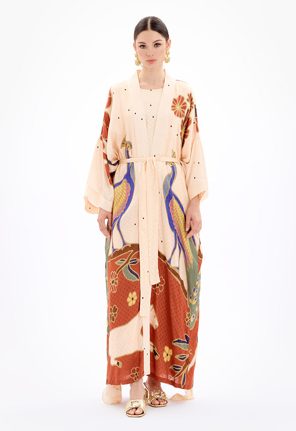 Choice Printed Open Short Sleeves Maxi Abaya-Ramadan Style Multicolor